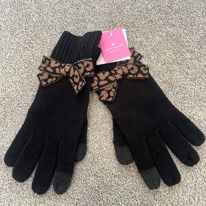 Kate Spade Black Gloves with Leopard Print Bow